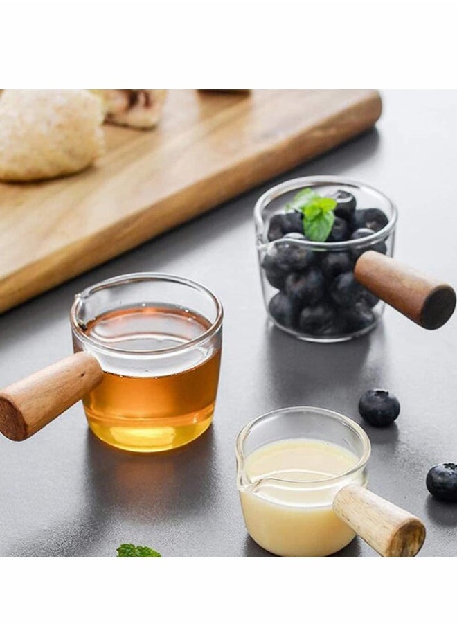 Creamer Dish Small Sauce Bowls, 2Pcs Prep Dip Dessert Dish Bowls with Handle Creamer Cup Mini Coffee Milk Creamer Serving Pitcher Jug, Borosilicate Glass Milk Dressing Server Pourer (S)