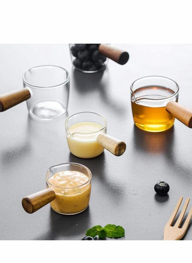 Creamer Dish Small Sauce Bowls, 2Pcs Prep Dip Dessert Dish Bowls with Handle Creamer Cup Mini Coffee Milk Creamer Serving Pitcher Jug, Borosilicate Glass Milk Dressing Server Pourer (S)