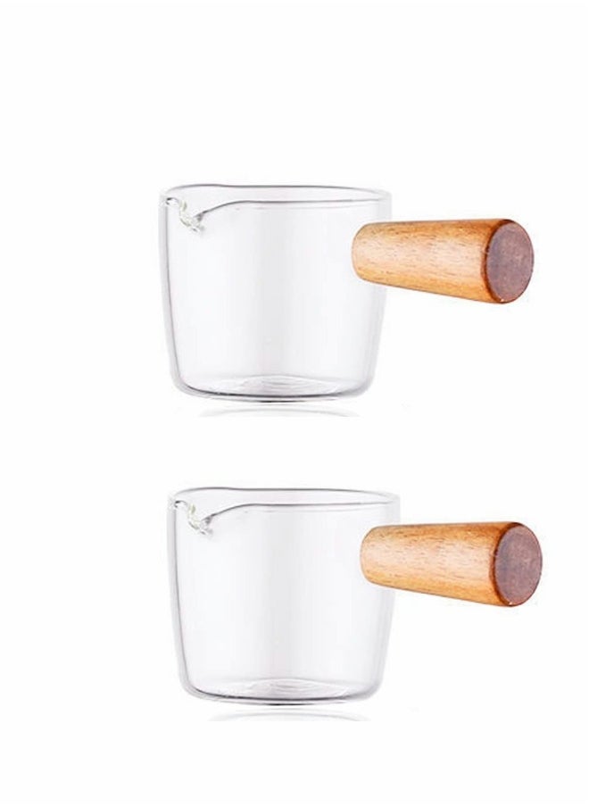 Creamer Dish Small Sauce Bowls, 2Pcs Prep Dip Dessert Dish Bowls with Handle Creamer Cup Mini Coffee Milk Creamer Serving Pitcher Jug, Borosilicate Glass Milk Dressing Server Pourer (S)
