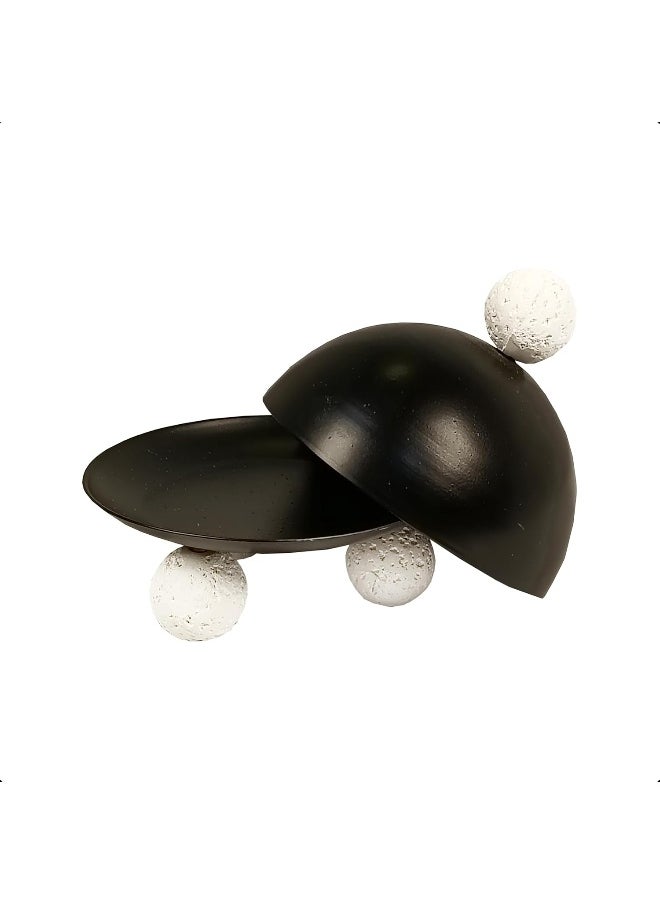 Modern Black Iron Turtle-Shaped Snack Bowl with Lid Decorative Candy Dish with White Ball Feet