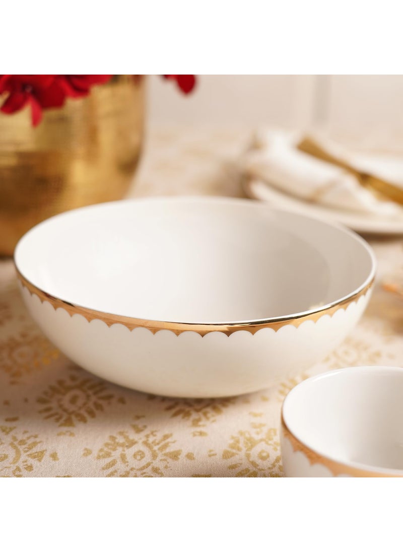 PURE HOME LIVING Ivory and Gold Scallop Detail Ceramic Serving Bowl