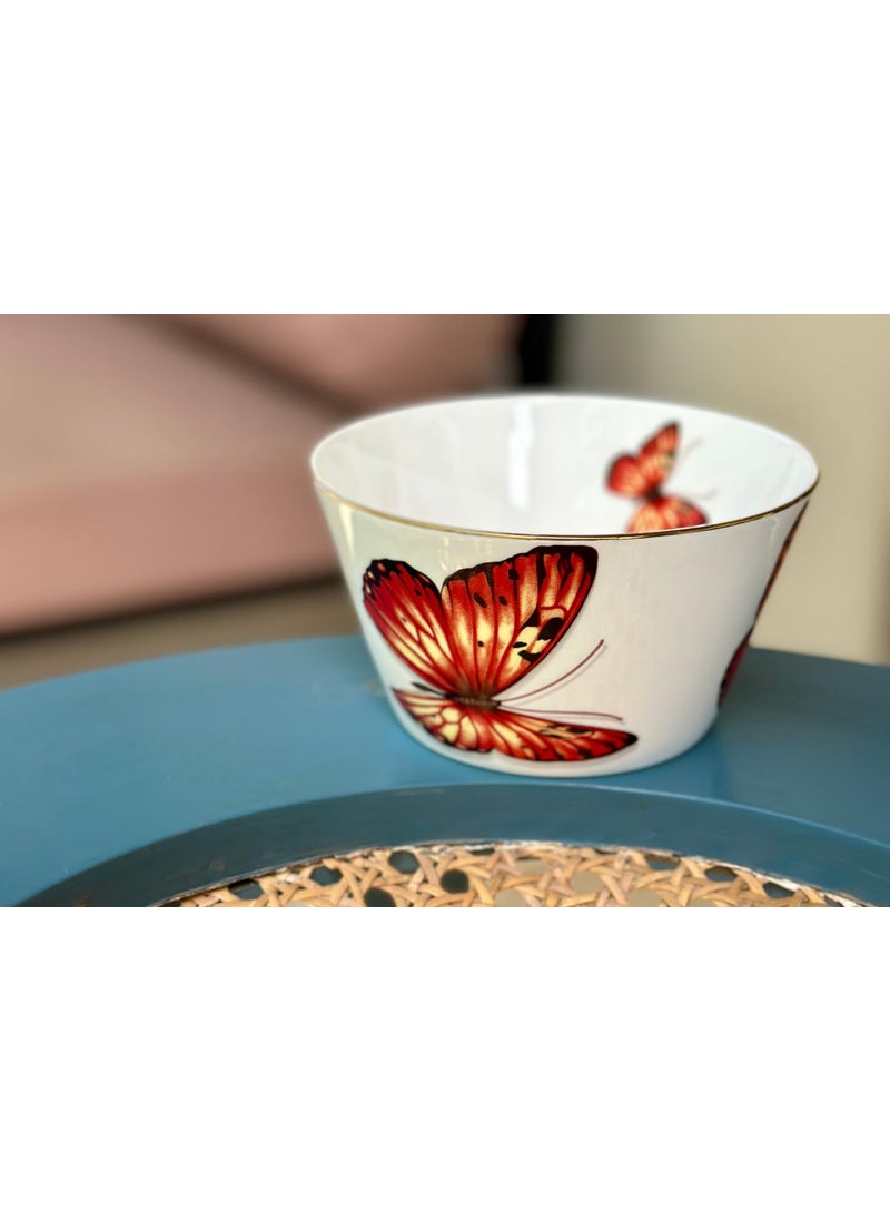 GOLDEN QUEENS Handcrafted Ceramic Butterfly Bowls 2 Pcs Set 450ml Ideal for Fruits Cereals and More BPA LeadFree Snack Bowls 5 Inch Wide Fiery Red Monarch Butterfly Bowls