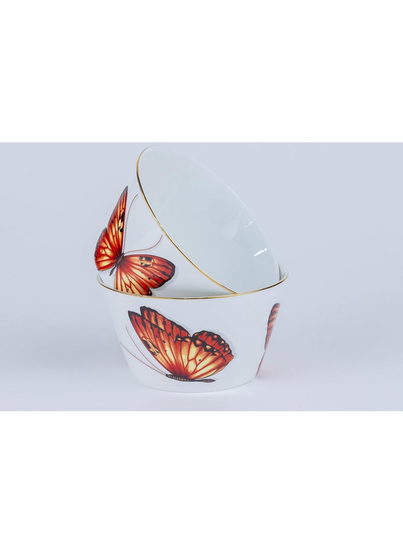 GOLDEN QUEENS Handcrafted Ceramic Butterfly Bowls 2 Pcs Set 450ml Ideal for Fruits Cereals and More BPA LeadFree Snack Bowls 5 Inch Wide Fiery Red Monarch Butterfly Bowls