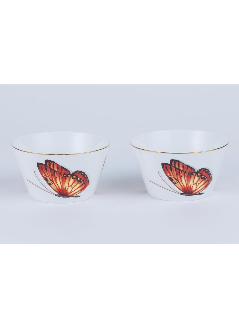 GOLDEN QUEENS Handcrafted Ceramic Butterfly Bowls 2 Pcs Set 450ml Ideal for Fruits Cereals and More BPA LeadFree Snack Bowls 5 Inch Wide Fiery Red Monarch Butterfly Bowls