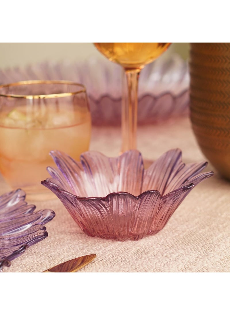 Pure Home Living Set of 2 Pink Purple Ombre Gerbera Shaped Glass Side Bowls Small