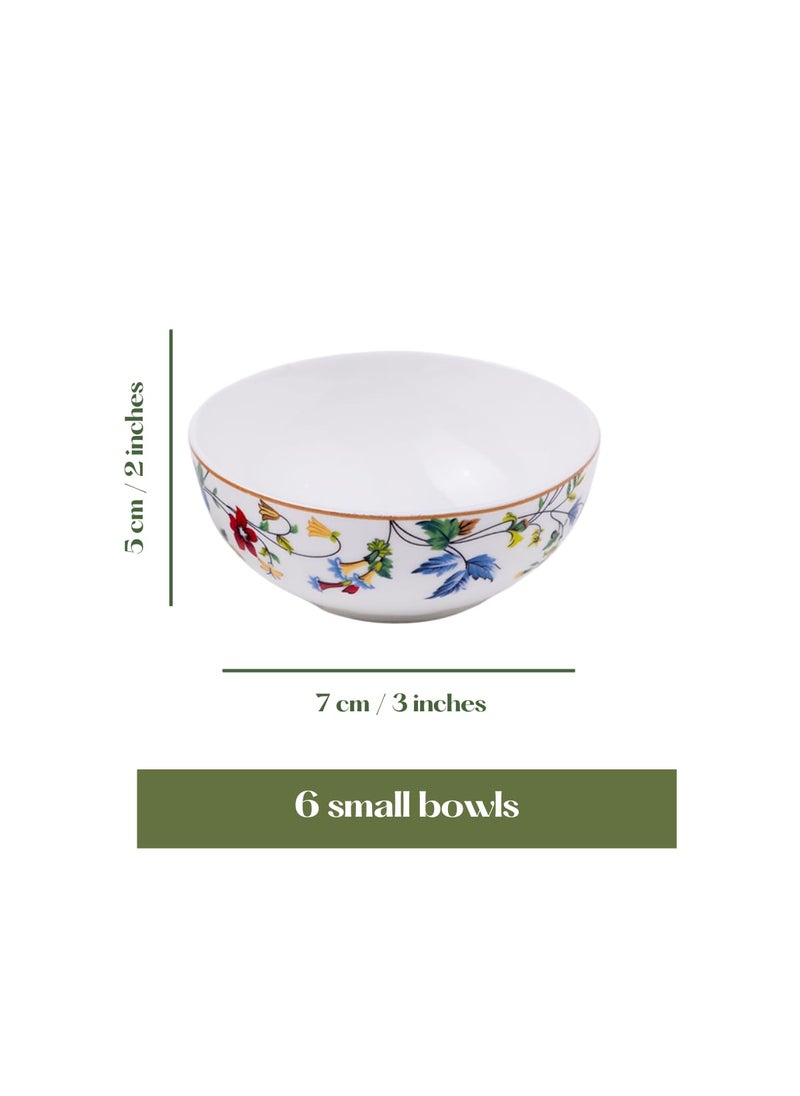 GOLDEN QUEENS Small Serving Bowls Set of 6 Perfect for Snacks Fruits Dessert Salad dips Microwave Safe 4 Inch Wide Summer Floral Bowls