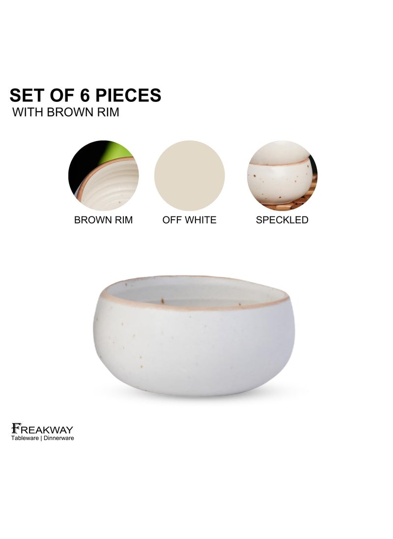 Freakway HandPainted Cream White Matte Finish Ceramic Bowl Set of 6 150ml Small Serving Soup Bowls Cereal Bowl Pasta Bowls Dishwasher Microwave Safe Off White