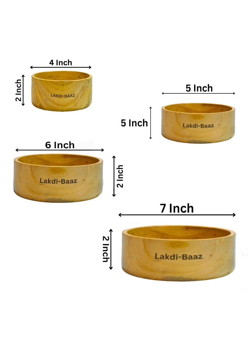 Lakdi Baaz Natural Wooden Bowl Set for SaladServingSoup Neem Wood No Color Used Natural