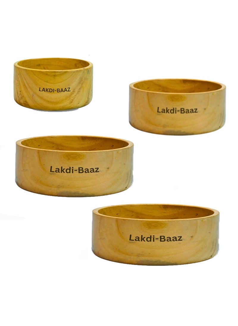 Lakdi Baaz Natural Wooden Bowl Set for SaladServingSoup Neem Wood No Color Used Natural
