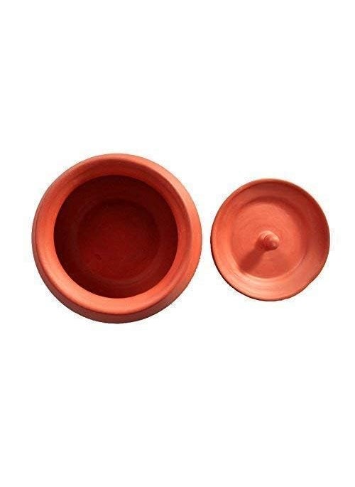 Bhanvi 750ml Unpolished Clay Curd Pot Handi Dahi Handi Serving Bowl MudMittiTerrocotta Handi Handmade Yogurt Handi with Lid Earthen Handi 750 ml Small Handi for Kitchen with Lid