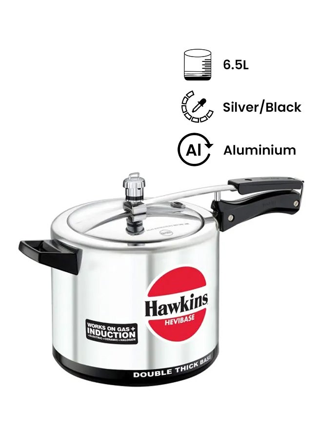 6.5 Liters Havibase Aluminium Pressure Cooker,Induction Compatible,Silver Silver/Black 6.5Liters