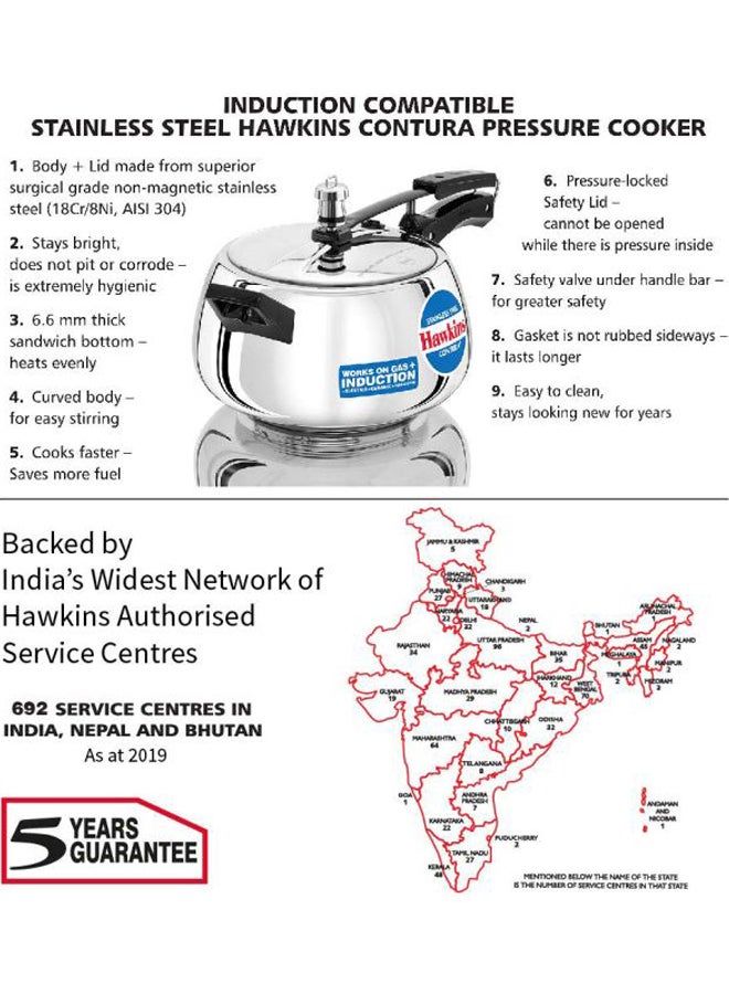 4 Liters Stainless Steel Pressure Cooker,With Inner Lid ,Induction Compatible,Silver Silver/Black 4Liters