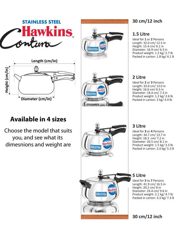 4 Liters Stainless Steel Pressure Cooker,With Inner Lid ,Induction Compatible,Silver Silver/Black 4Liters