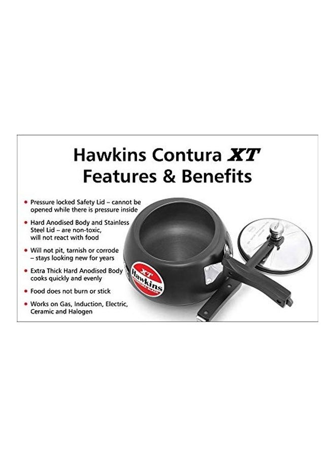 2 Liters Contura Black Xt Aluminium Pressure Cooker,With Inner Lid,Induction Compatible,Black Black/Silver 2Liters