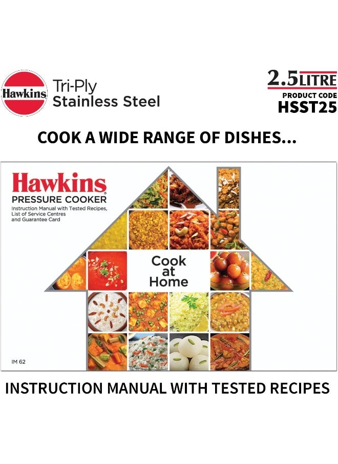 2.5 Liters Stainless Steel Pressure Cooker,With Inner Lid,Silver