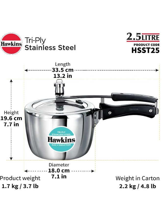 2.5 Liters Stainless Steel Pressure Cooker,With Inner Lid,Silver