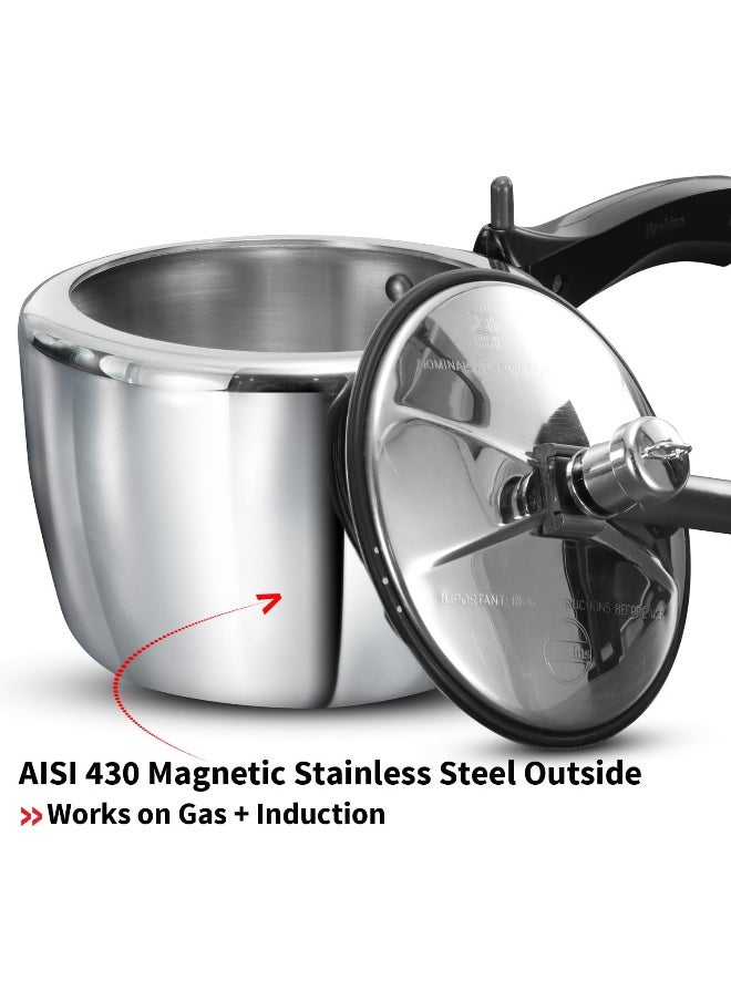 2.5 Liters Stainless Steel Pressure Cooker,With Inner Lid,Silver