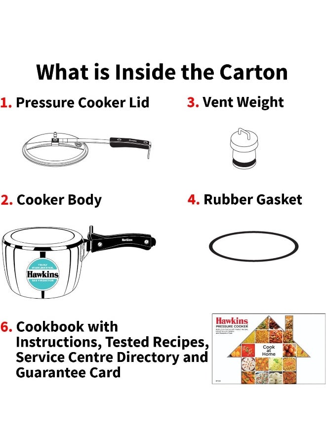 2.5 Liters Stainless Steel Pressure Cooker,With Inner Lid,Silver