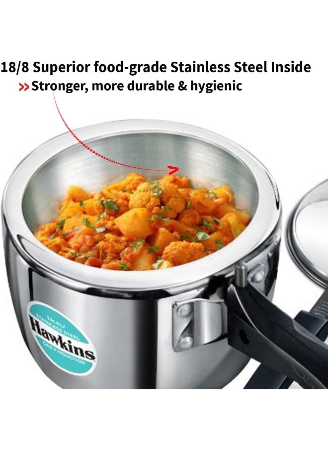 2.5 Liters Stainless Steel Pressure Cooker,With Inner Lid,Silver