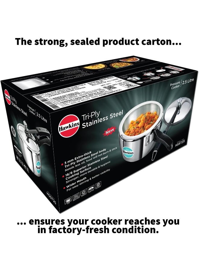 2.5 Liters Stainless Steel Pressure Cooker,With Inner Lid,Silver