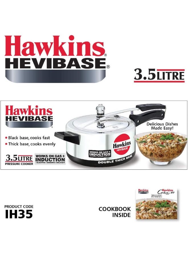 3.5 Liters Hevibase Aluminium Pressure Cooker,With Inner Lid Induction Compatible,Silver