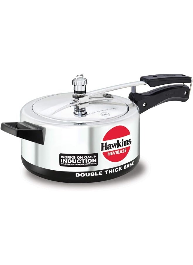 3.5 Liters Hevibase Aluminium Pressure Cooker,With Inner Lid Induction Compatible,Silver
