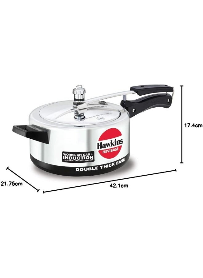 3.5 Liters Hevibase Aluminium Pressure Cooker,With Inner Lid Induction Compatible,Silver