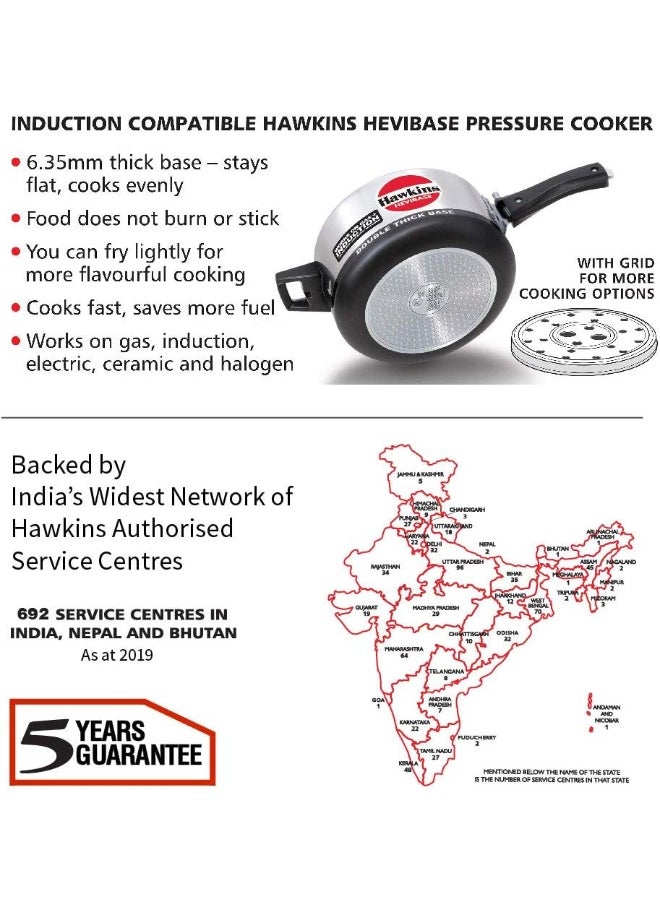 3.5 Liters Hevibase Aluminium Pressure Cooker,With Inner Lid Induction Compatible,Silver