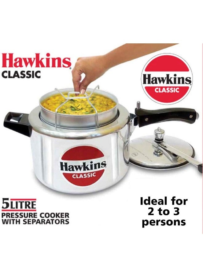5 Liters Classic Aluminium Pressure Cooker,With Aluminium Separators,Silver
