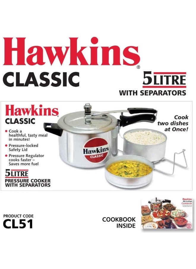 5 Liters Classic Aluminium Pressure Cooker,With Aluminium Separators,Silver