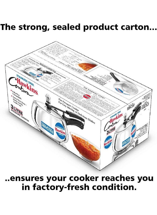 3 Liters Contura Stainless Steel Pressure Cooker,With Inner Lid,Induction Compatible,Silver