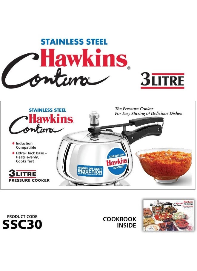 3 Liters Contura Stainless Steel Pressure Cooker,With Inner Lid,Induction Compatible,Silver