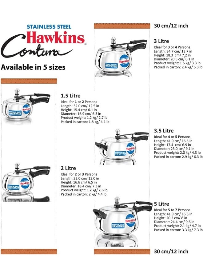 3 Liters Contura Stainless Steel Pressure Cooker,With Inner Lid,Induction Compatible,Silver