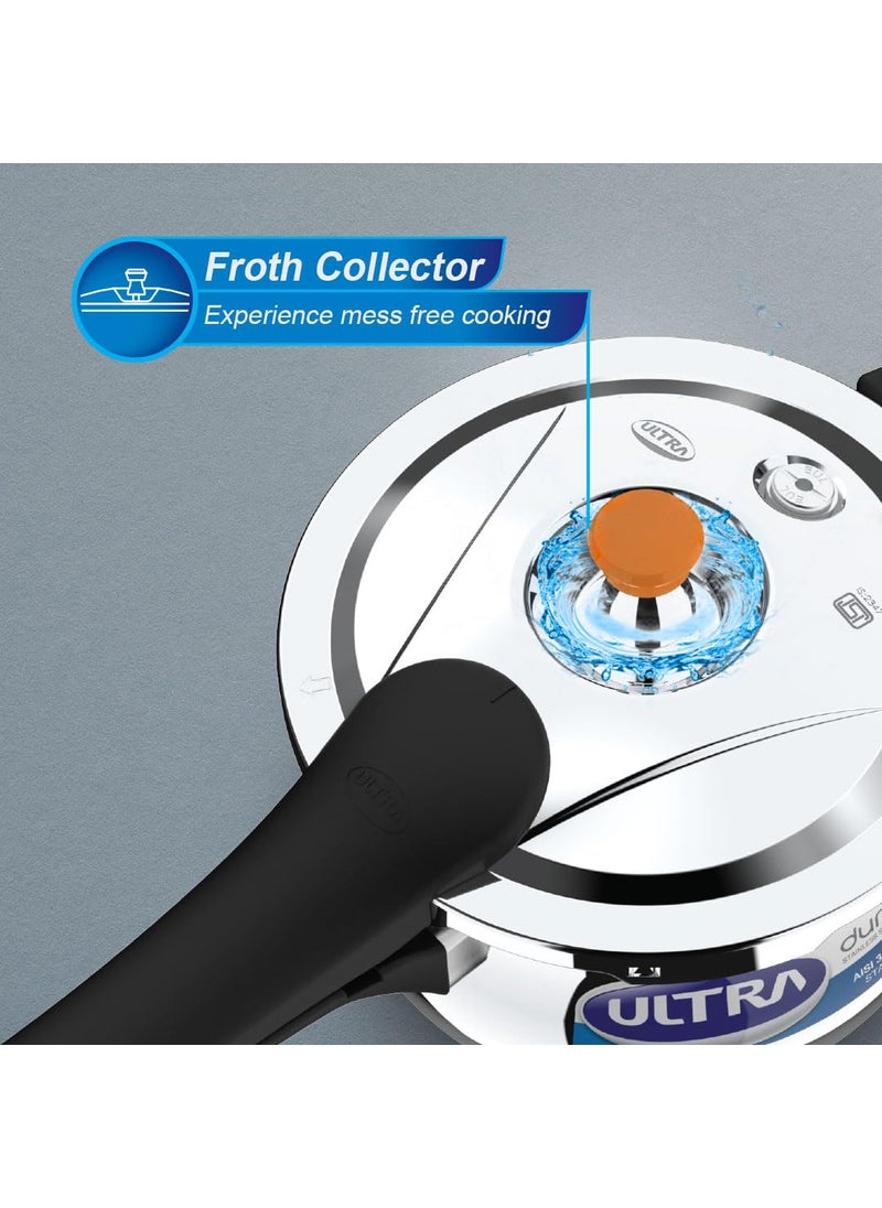 ULTRA Duracook Handi 8 L Stainless Steel Pressure CookerAISI 304 Food Grade SS Froth Collectorspillage ControlInduction CompatibleImp Bonded Composite BaseISI10Y Warranty