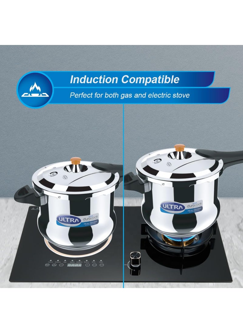 ULTRA Duracook Handi 8 L Stainless Steel Pressure CookerAISI 304 Food Grade SS Froth Collectorspillage ControlInduction CompatibleImp Bonded Composite BaseISI10Y Warranty