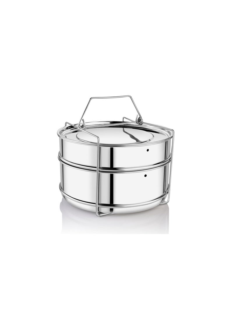 Durochef Stainless Steel Cooker Separator Suitable for 5 Litres Prestige Deluxe Plus Hard Anodised Outer Lid Pressure Cookers 2 Containers with Lifter Dimension 19x19x12 cm