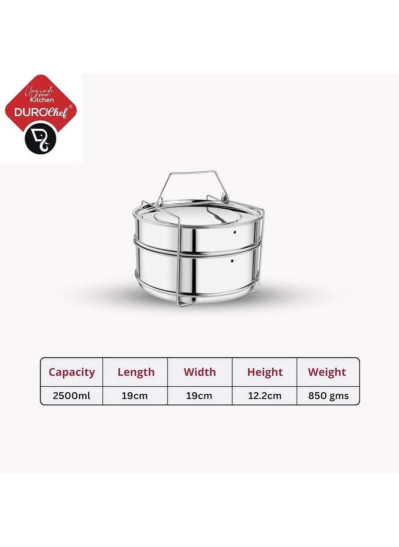Durochef Stainless Steel Cooker Separator Suitable for 5 Litres Prestige Deluxe Plus Hard Anodised Outer Lid Pressure Cookers 2 Containers with Lifter Dimension 19x19x12 cm