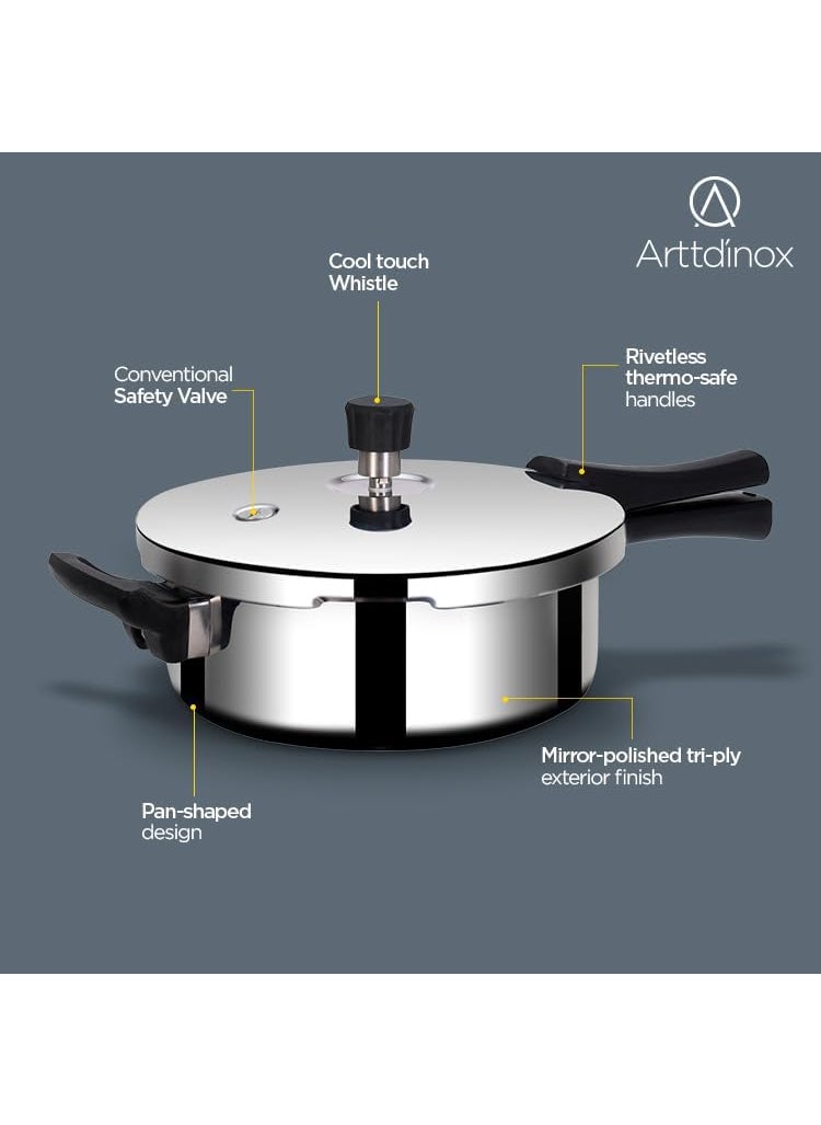 ARTTDINOX Stellar Stainless Steel Triply 35 Ltr Mirror Finish Pressure Cooker With Gasket Rivetless Handle Induction Gas Base 7 Yrs Warranty Jindal Stainless 35 Liter