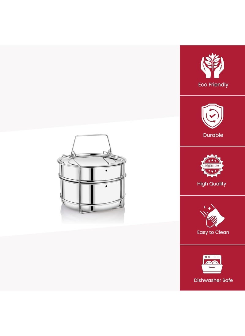 Durochef Stainless Steel Cooker Separator Suitable for 3 Litres Prestige Popular and Popular Plus Outer Lid Pressure Cookers 2 Containers with Lifter Dimension 15x15x11 cm
