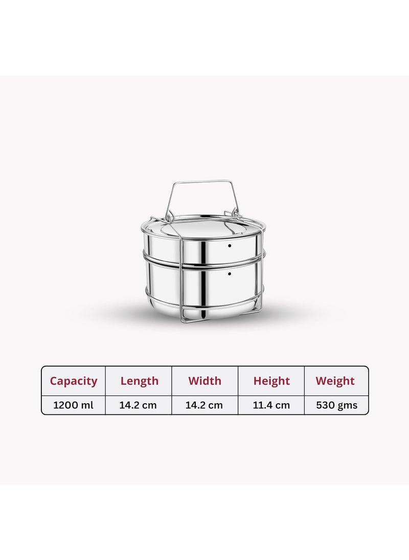 Durochef Stainless Steel Cooker Separator Suitable for 3 Litres Prestige Popular and Popular Plus Outer Lid Pressure Cookers 2 Containers with Lifter Dimension 15x15x11 cm