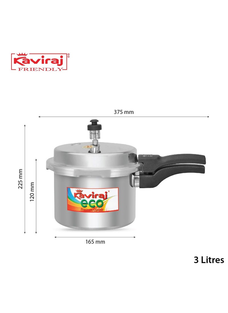 Kaviraj Eco 3L Pressure Cooker Aluminium Cooker with Outer Lid Without Induction Base