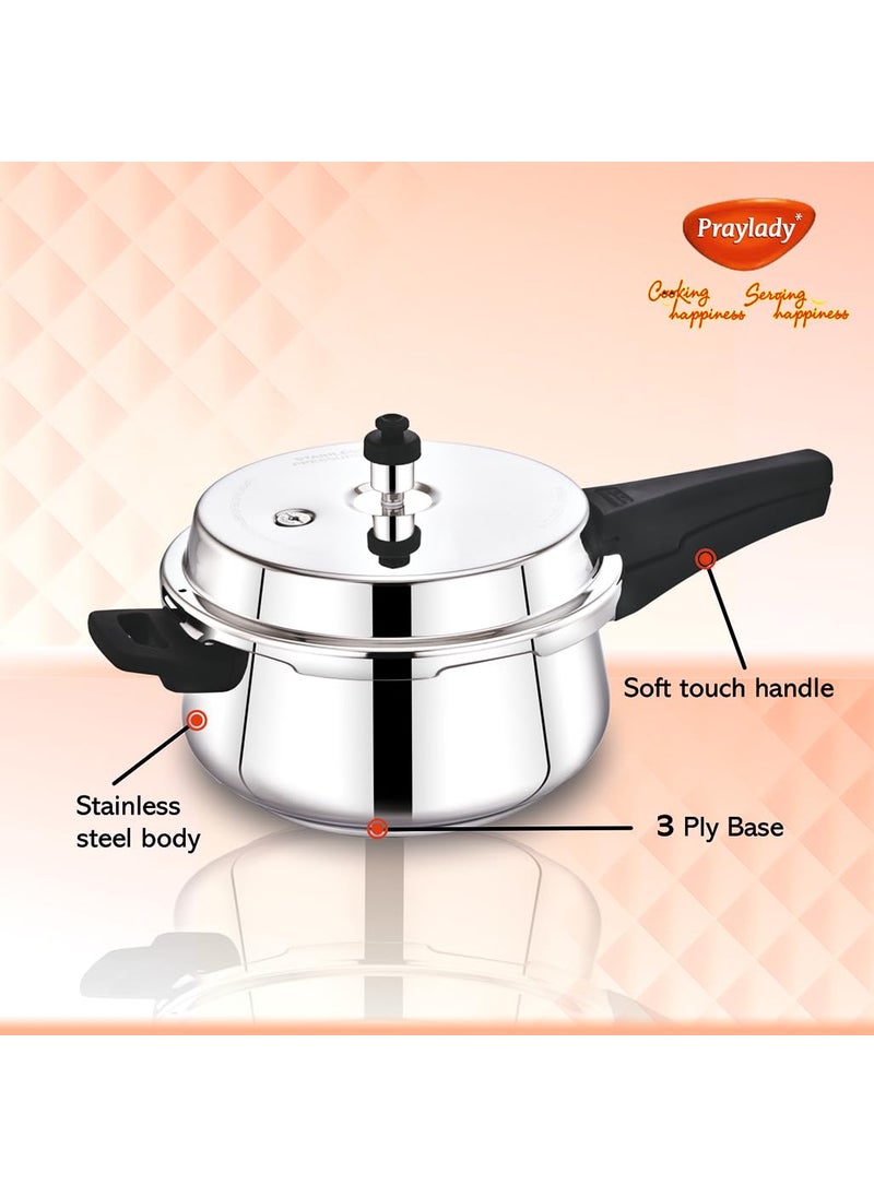 Praylady Stainless Steel Pressure Cooker with Outer Lid Pressure Cooker Capacity 35 Litre Silver