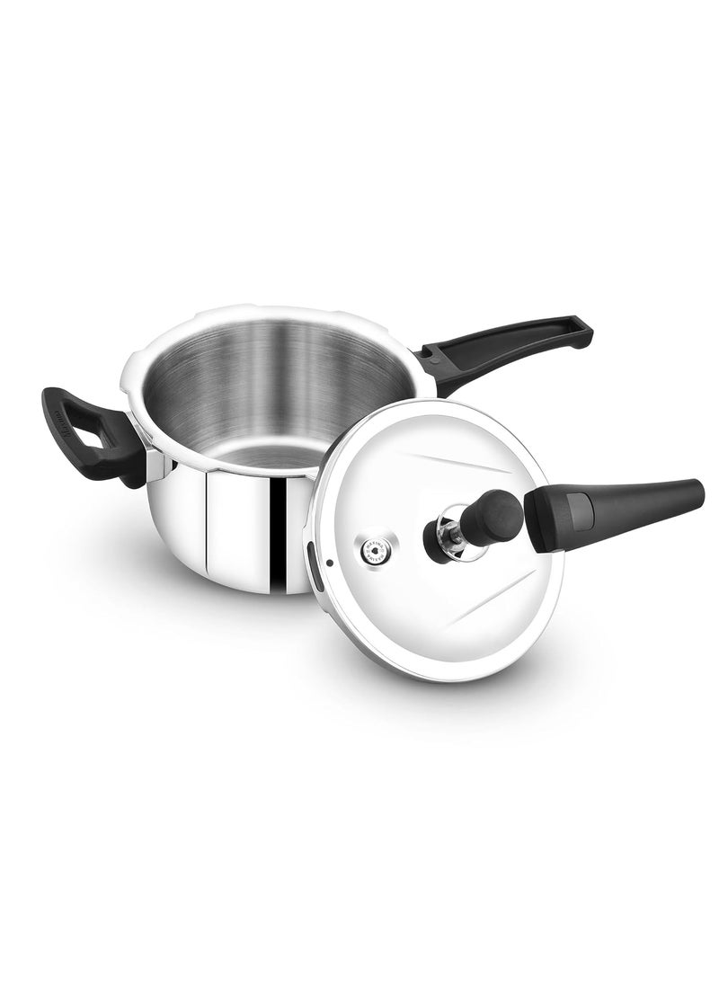Maxima Sumo Prime Triply Construction Stainless Steel Pressure Cooker With Outer Lid Induction Base and Gas Stove Compatible Easy And Comfortable Locking Color Silver Capacity 2 Litre