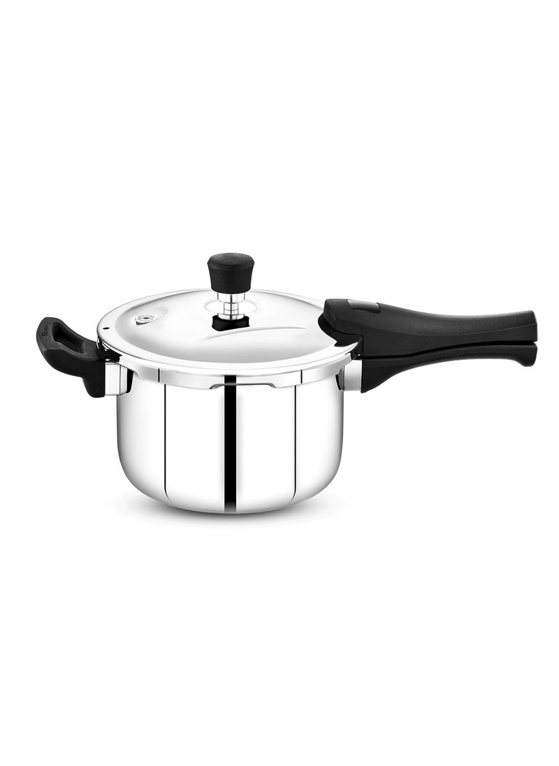 Maxima Sumo Prime Triply Construction Stainless Steel Pressure Cooker With Outer Lid Induction Base and Gas Stove Compatible Easy And Comfortable Locking Color Silver Capacity 2 Litre
