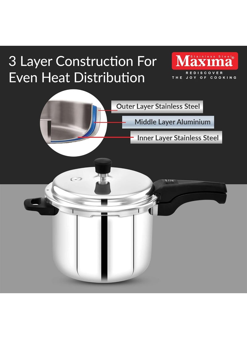 Maxima Triply Stainless Steel Sumo Plus Pressure Cooker Triply Stainless Steel Outer Lid Pressure Cooker Induction Friendly Pressure Cooker 15 Litres