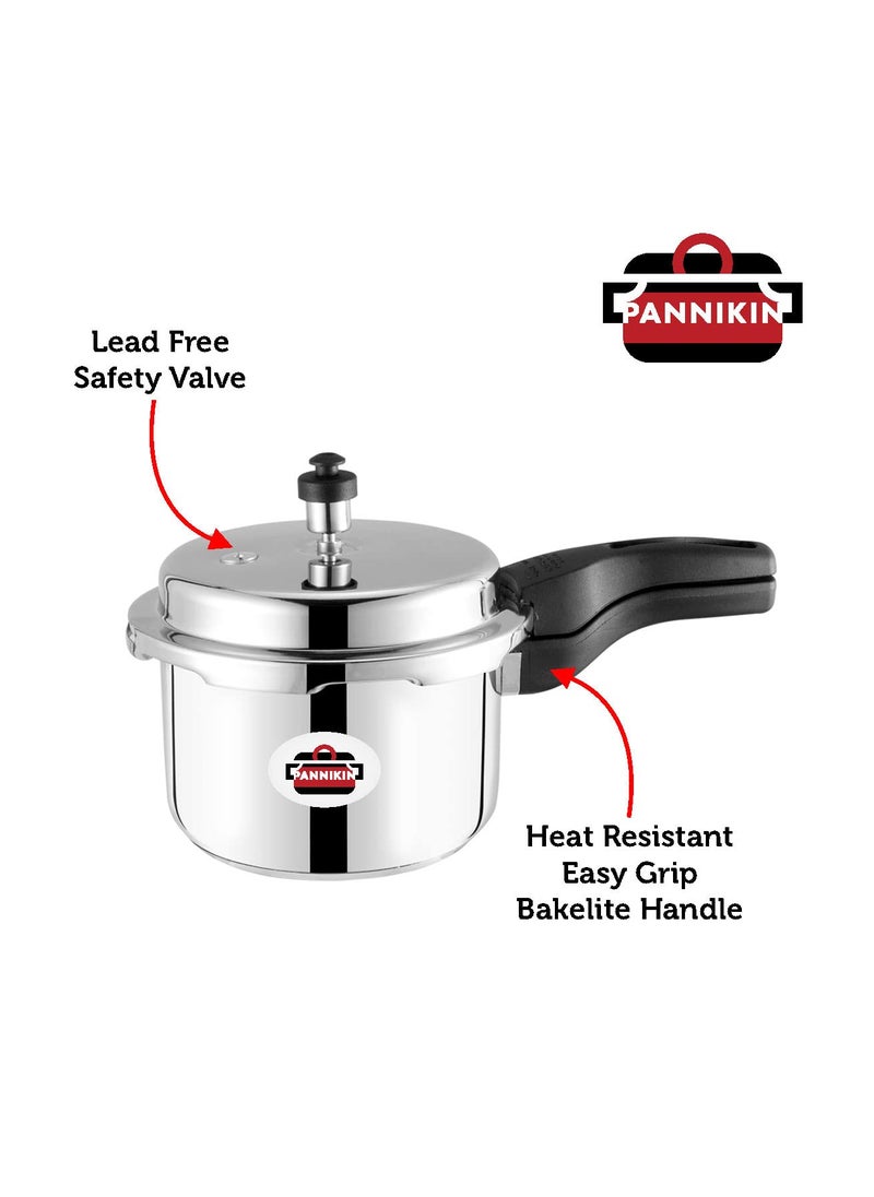 Pannikin Stainless Steel with Induction Base Outer Lid Pressure Cooker 3 Litres Silver