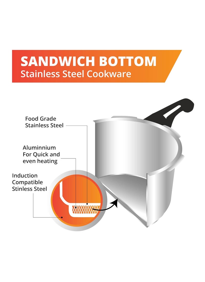 Pannikin Stainless Steel with Induction Base Outer Lid Pressure Cooker 3 Litres Silver