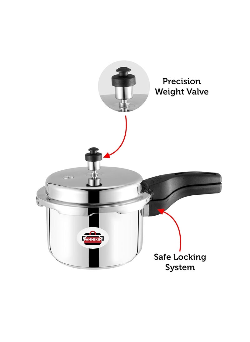 Pannikin Stainless Steel with Induction Base Outer Lid Pressure Cooker 3 Litres Silver