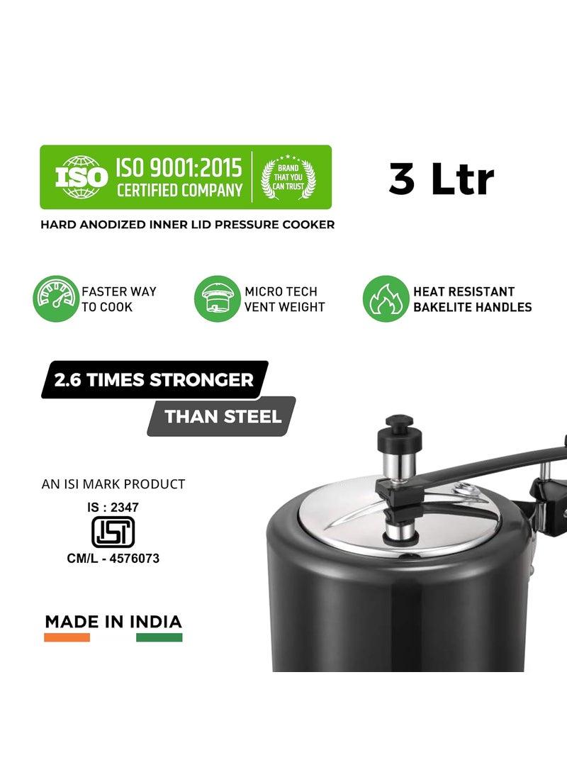 Ahar Hard Anodised Induction Base Body With Stainless Steel Inner Lid Pressure Cooker 3 Liter