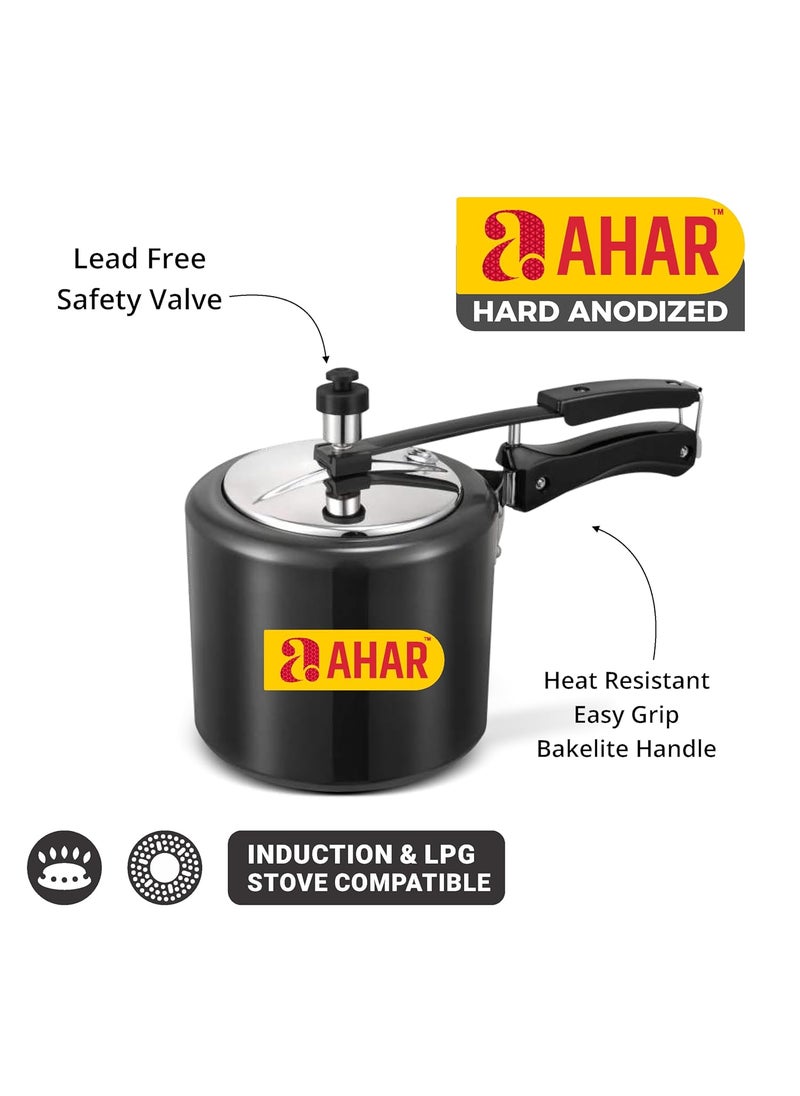 Ahar Hard Anodised Induction Base Body With Stainless Steel Inner Lid Pressure Cooker 3 Liter